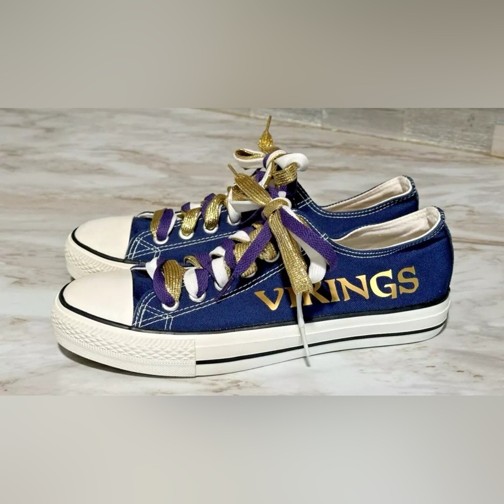 Women's VIKINGS Blue and Gold Low Top Canvas Shoe Sneaker Minnesota Football